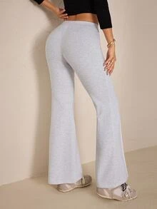 SHEIN PETITE Women's Solid Color Casual Versatile Daily Wear Sweatpants - Grey - View 2