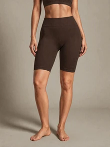 Costa Lumi Rib-Knit Seamless Sports Biker Shorts Brown Shorts Stretchy Shorts - Chocolate Brown - View 5