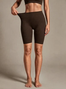 Costa Lumi Rib-Knit Seamless Sports Biker Shorts Brown Shorts Stretchy Shorts - Chocolate Brown - View 8
