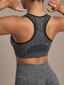 Costa Lumi Zip Up Contrast Binding Racer Back Sports Up Bra Sports Bra For Women - Dark Grey - View 2