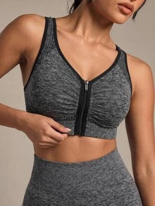 Costa Lumi Zip Up Contrast Binding Racer Back Sports Up Bra Sports Bra For Women - Dark Grey - View 7