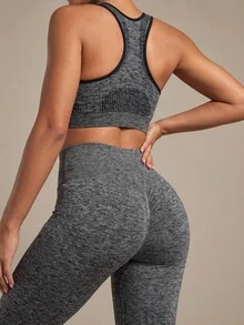 Costa Lumi Zip Up Contrast Binding Racer Back Sports Up Bra Sports Bra For Women - Dark Grey - View 8
