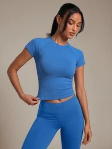Costa Lumi Racer Backless Drop Armhole Sports Tank Top Workout Tops Workout Tank Top Gym Women Shirts - Blue - View 2