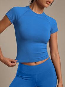 Costa Lumi Racer Backless Drop Armhole Sports Tank Top Workout Tops Workout Tank Top Gym Women Shirts - Blue - View 4