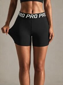 Costa Lumi Letter Tape Waist Sports ShortsWomen Sweat Short, Gym Short, Biker Short - Black - View 8