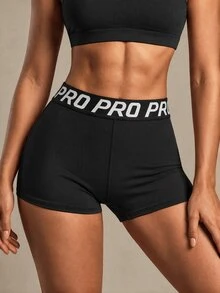 Costa Lumi Letter Tape Waist Sports ShortsWomen Sweat Short, Gym Short, Biker Short - Black - View 5