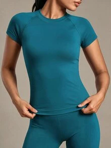 Costa Lumi Criss Cross Backless Sports Tee Fitted Shirt Workout Tank Top Gym Women Shirts - Teal Blue - View 7