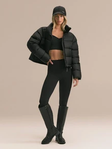 GLOWMODE Après-Ski Satin Puffer Jacket With Stand-Up Collar, Adjustable Hem & Fleece-Lined Pockets Fall Winter Ski Snow Wear - Black - View 7