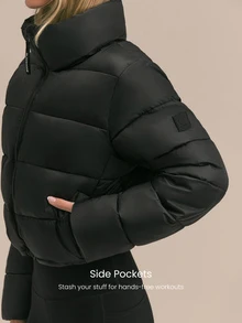 GLOWMODE Après-Ski Satin Puffer Jacket With Stand-Up Collar, Adjustable Hem & Fleece-Lined Pockets Fall Winter Ski Snow Wear - Black - View 4