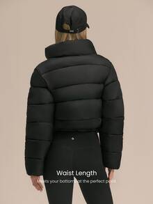 GLOWMODE Après-Ski Satin Puffer Jacket With Stand-Up Collar, Adjustable Hem & Fleece-Lined Pockets Fall Winter Ski Snow Wear - Black - View 3
