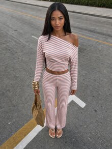 SHEIN 青少年女孩運動衫套裝 秋季休閒 Love Island 風格 返校/秋季 - 淺粉色 - 查看 1
