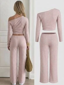 SHEIN 青少年女孩運動衫套裝 秋季休閒 Love Island 風格 返校/秋季 - 淺粉色 - 查看 6