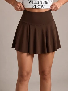 Costa Lumi Women's Solid Color Minimalist Athletic Daily Soft Sports Skort Gym Running Brown Summer Gym Running Golf Gym - Brown - View 6