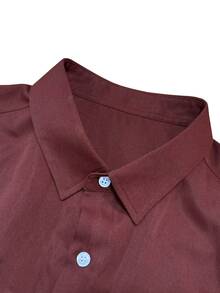 Manfinity Bizformal Men's Long Sleeve Shirt With Turn-Down Collar, Burgundy Placket Detail, Casual Everyday Wear - Burgundy - View 5