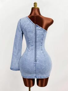 Mistrie Casual Sexy Denim Dress For Women,Fall,New Year Dress,Patry Going Out Club Drss Light Blue - Blue - View 2
