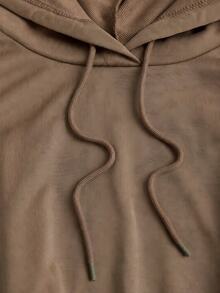 Sweetra Women's Brown Hooded Cinched Waist Long Sleeve Sweatshirt, Autumn/Winter - Khaki - View 3