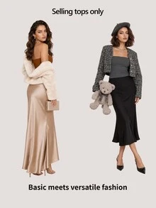 SHEIN BASICS 女款純色修身百搭日常居家旅行抹胸上衣 黑色 夏季極簡休閒百搭 日常白天穿著 - 駝色 - 查看 6