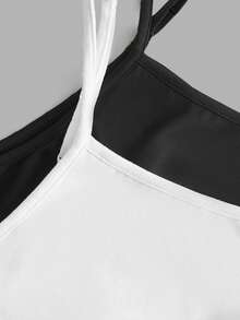SHEIN EZwear 2pcs/Set Plus Size Solid Color Camisole Tank Tops, Summer Back To School Lounge Date Night Black White - Multicolor - View 11