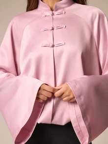 Athîral Women's Solid Color Stand-Up Collar, Long-Sleeved, New Chinese Style, Button-Down, Sporty And Casual Pink Jacket Women Fall Winter Casual Jacket - Pink - View 5