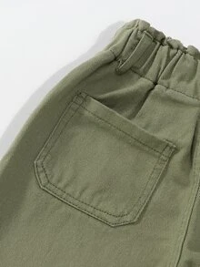 SHEIN Genkimix Kids 女童淺藍色高腰寬腿牛仔長褲，鬆緊腰抽繩休閒牛仔運動褲，時尚百搭秋季薄款牛仔褲 - 綠色 - 查看 6