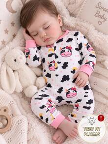 Infant Girls Snug Fit Footed Romper Sleepwear, White Long Sleeve Zippered Jumpsuit, Soft Skin-Friendly Fall// Home Loungewear Family Matching Casual - Multicolor - View 8