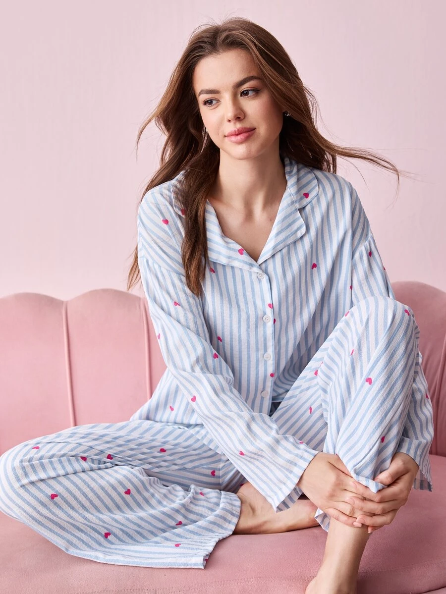 Bonmuse 2pcs Women Loose Comfortable Breathable Long Sleeve Top And Long Pants Pajama Set, Cute Home Wear, Fall & Winter Clothesfor Summer