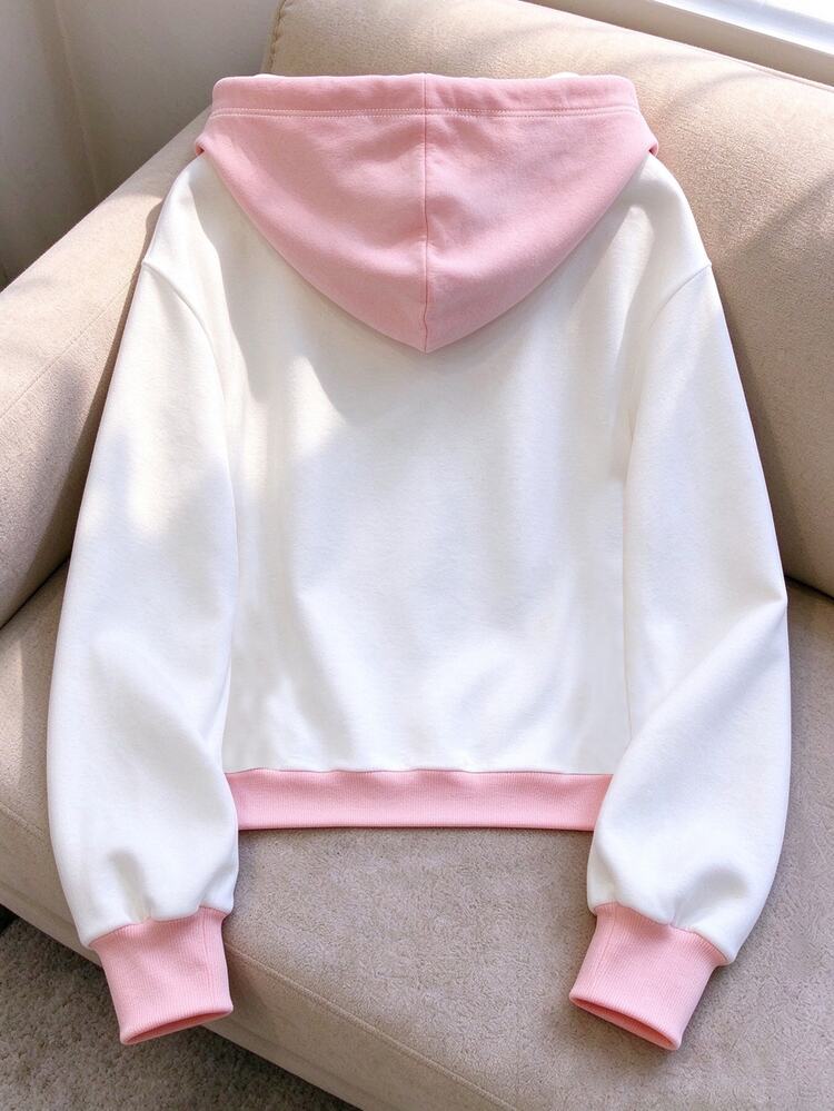 Resyla Atasan Outdoor Musim Gugur Wanita Plus Size dengan Hoodie, Sweatshirt Motif Garis Warna Permen, Desain Kasual Serbaguna untuk Pemakaian Harian - MultiWarna - View 2