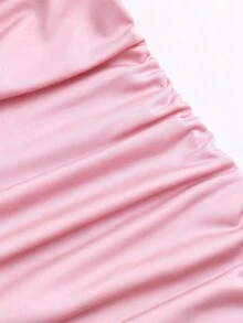 Sweetra 女款方領對比蕾絲飾邊喇叭袖修身抓皺短洋裝，休閒日常，極簡性感優雅風 - 粉色 - 查看 5