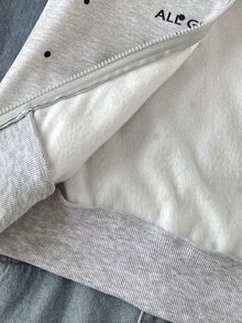 SHEIN Tween女孩兒童連帽黑白波點字母印花前開襟拉鍊運動衫 開學季秋冬款 - 淺灰色 - 查看 8