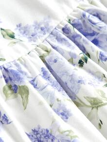 Pitira Kids Teen Girls Floral Print Off-Shoulder Ruched Maxi Dress,White Summer Elegant Flowy Party Gown,Vintage Prom Graduation Beach Holiday Wedding Guest - Multicolor - View 4