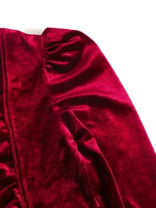 SHEIN Tween Girl's Elegant Christmas Pentagram Sequin Velvet Dress,Burgundy Autumn Party Open Back Bow Decor Ruffle Hem Long Sleeve New Year Occasion - Burgundy - View 6