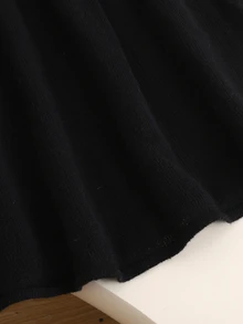 SHEIN 少女女孩時尚優雅波點拼色針織洋裝 - 黑色 - 查看 7
