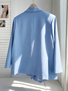 Comfortcana Women Plus Size Casual Smart Elegant Business Commute Double Breasted Blazer Office Fall - Blue - View 2