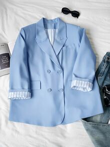 Comfortcana Women Plus Size Casual Smart Elegant Business Commute Double Breasted Blazer Office Fall - Blue - View 5