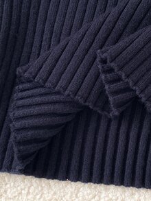SHEIN Tween Girl Simple Casual All-Match Versatile Zipper Long Sleeve Hooded Knit Cardigan School Off Campus Fall - Navy Blue - View 6