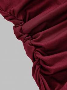 Pitira Gaun Mini Anak Perempuan Elegan untuk Pesta, Warna Hitam & Putih Blok Warna, Satu Bahu, dan Hem Mengembang - Merah - View 6