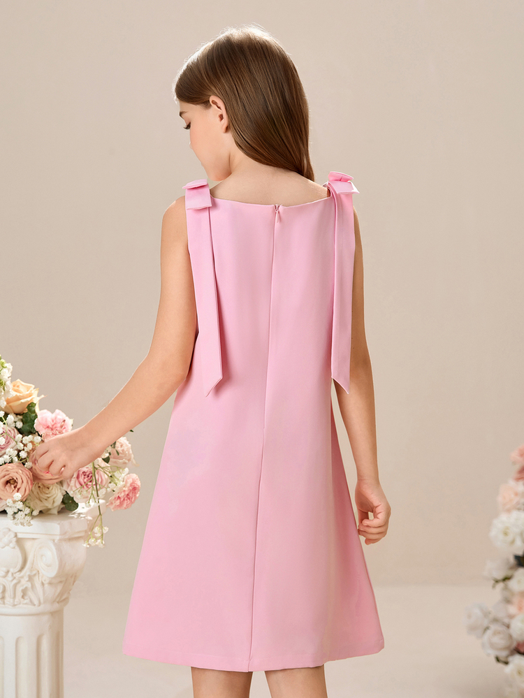 Pitira Pitira Tween Girls' Solid Color Fitted Sleeveless Woven Dress - Pink - View 2