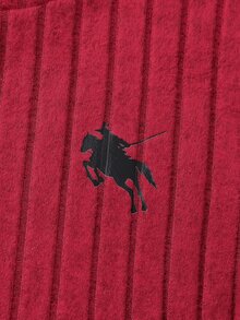SHEIN Vintaside Kids 青少年女孩秋冬加厚保暖校園學生運動風 80年代可愛休閒內搭毛絨羅紋圓領長袖上衣與內搭褲 T-shirt 套裝 - 紅色 - 查看 7