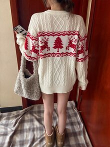 CovetEZ 秋冬新款聖誕針織毛衣，聖誕鹿與聖誕樹圖案，適合女性，適用於假期、秋季上衣、日常通勤、約會、聚會、秋冬夏季、聖誕節、新年、感恩節、派對、跨年派對 - 彩色 - 查看 2