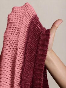 CovetEZ Autumn/Winter Halloween Burgundy Colorblock Striped Casual Plus Size Pullover Sweater Vacation Home Wear 1920s Traditional - Pink - View 10