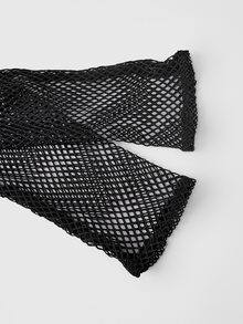 Friday the 13th X ROMWE Women's Patchwork Embroidered Fishnet Sleeve Top, Sexy Hip Hop Style - Black - View 9