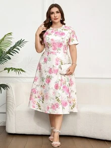Reflora Plus Size Women's White Floral Summer Bridal Elegant Wedding Evening Wedding Guest Bride Dress Short Sleeve Mid-Length Graduation Party Outfits - Multicolor - View 7
