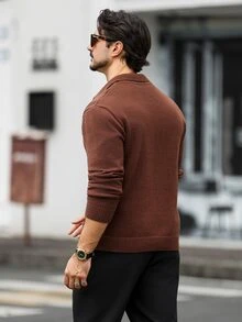 Marcello Vane 歐美新博主風時尚設計成熟休閒男士 Polo 休閒針織上衣，棕色針織上衣，適合辦公工作秋季穿著，最佳節日禮物 - 棕色 - 查看 8