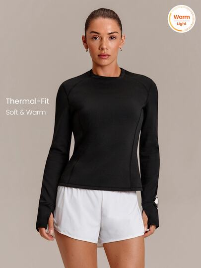GLOWMODE Running Collection Cozy Mile Crewneck Base Layer Long Sleeve With Thumbholes, Watch Window & Reflective Logo Fall Winter Outdoor Running Jogging Wear