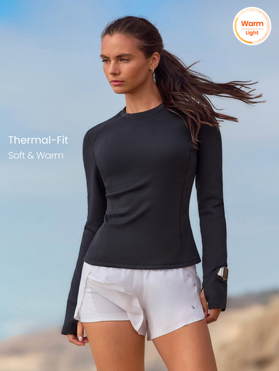 GLOWMODE Running Collection Cozy Mile Crewneck Base Layer Long Sleeve With Thumbholes, Watch Window & Reflective Logo Fall Winter Outdoor Running Jogging Wear