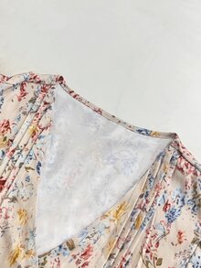 Everyssa 波希米亞田園風花卉荷葉邊短袖上衣，寬鬆做舊印花修身上衣 - 彩色 - 查看 5