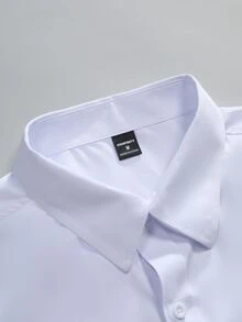 Manfinity Mode Men Fashionable Classic White Slim Fit Long Sleeve Button Up Plain Work Business Casual Formal Shirt For Husband & Daddy, For Fall, Ceremony - White - View 4