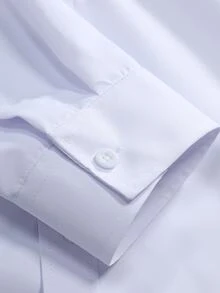 Manfinity Mode Men Fashionable Classic White Slim Fit Long Sleeve Button Up Plain Work Business Casual Formal Shirt For Husband & Daddy, For Fall, Ceremony - White - View 5