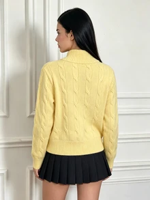 CHAOSSORY CHAOSSORY Women's Fashion Casual Preppy Twist Knit Zip-Up Cardigan Brunch School Light Yellow Autumn - Yellow - View 2