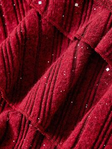SHEIN MOD Women's Solid Color Sequin Draped Neck Multi-Layer Ruffle Jumpsuit,Autumn Clothes,Holiday Outfits For Women,Chic Dress,Christmas,Halloween, New Year - Red - View 8